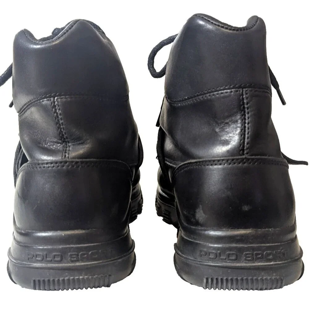 VTG 90s Polo Sport Ralph Lauren MB3501 Black Leather Hiking Boots Men's 13D